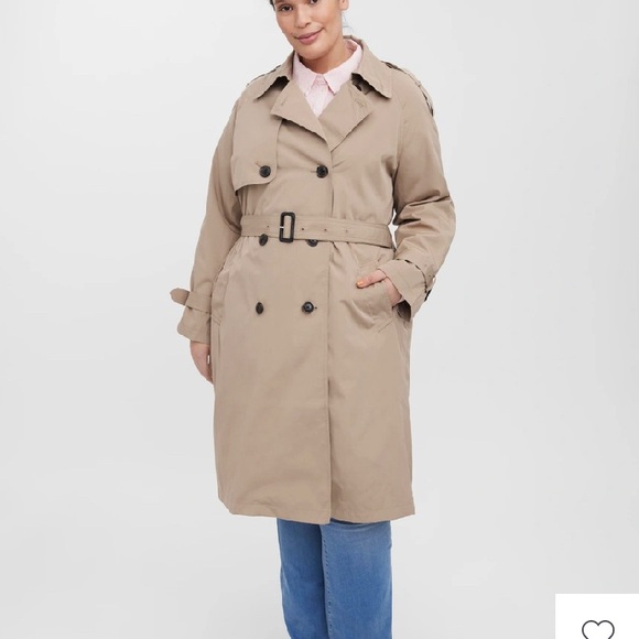 NWT Vero Moda Curve Ramonna Long Trench Jacket Tan Size 18 - Picture 10 of 10